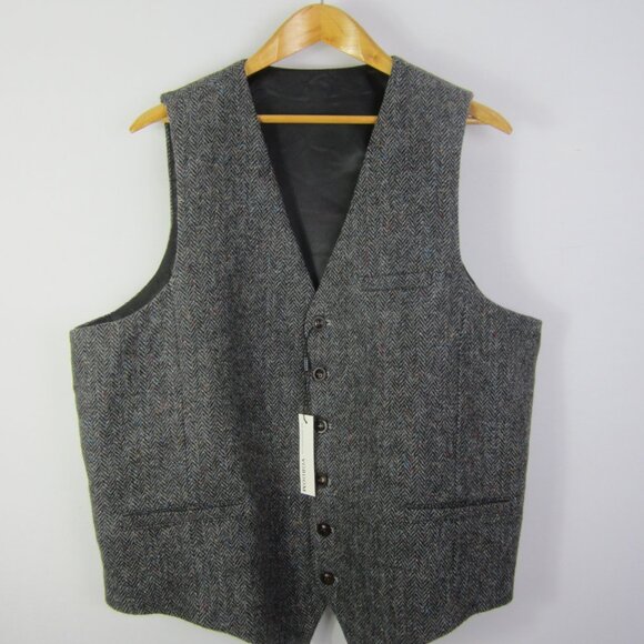 New Voboom Men XXL 2X Charcoal Gray Tweed Wool Herringbone Button Vest 50" Lined - Picture 4 of 12